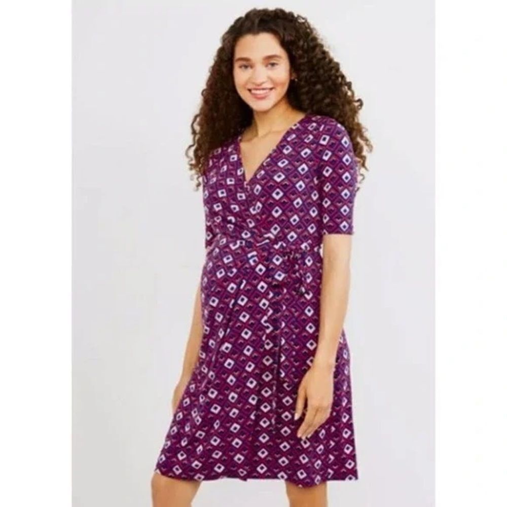 ✨5xHP✨Motherhood Maternity Waist Tie Surplice Wrap Dress Geometric Print✨